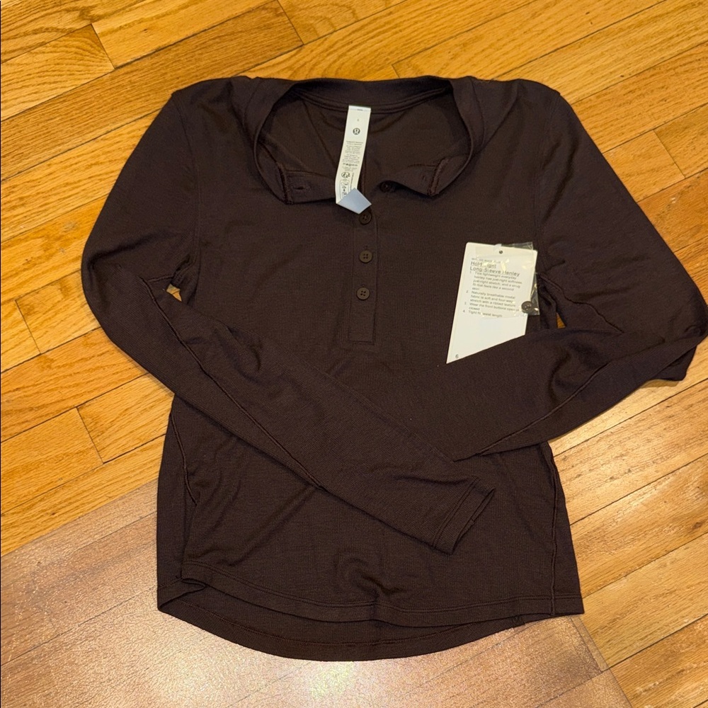 lululemon athletica Long Sleeve Henley Top — Brown
